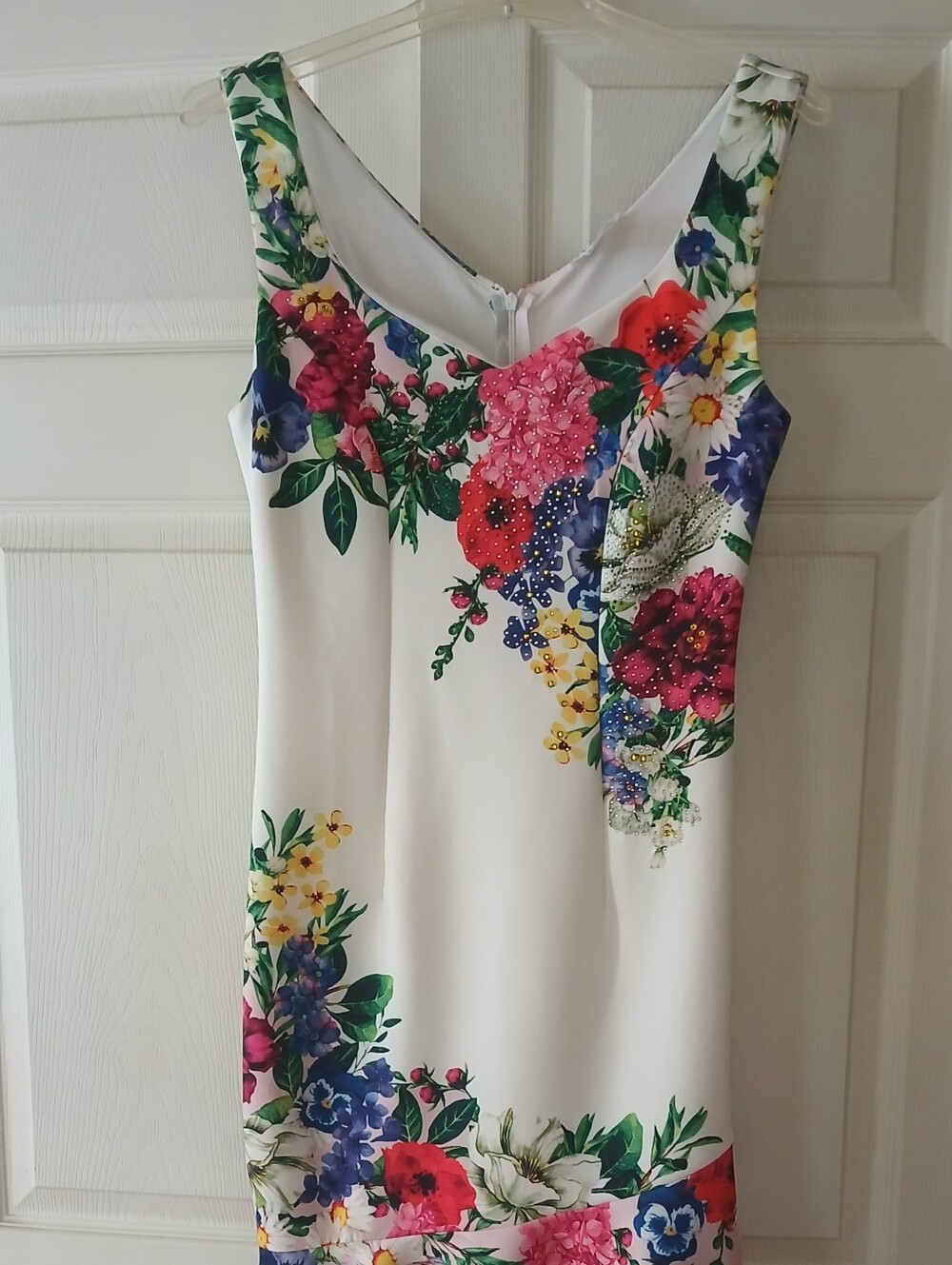 VENUS Floral Fit & Flare Dress Women's Size M White Pink Blue Sleeveles